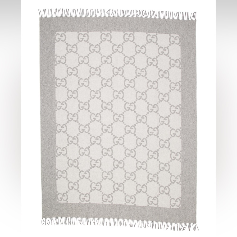 Gucci Gray and Silver Monogram Throw Blanket